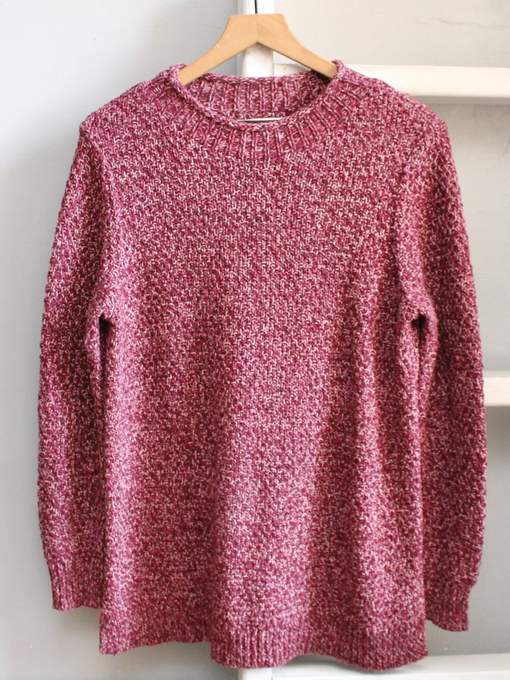 LOFT Marled Mock Neck Knit Tunic Sweater Raspberry Red Pink Size Medium